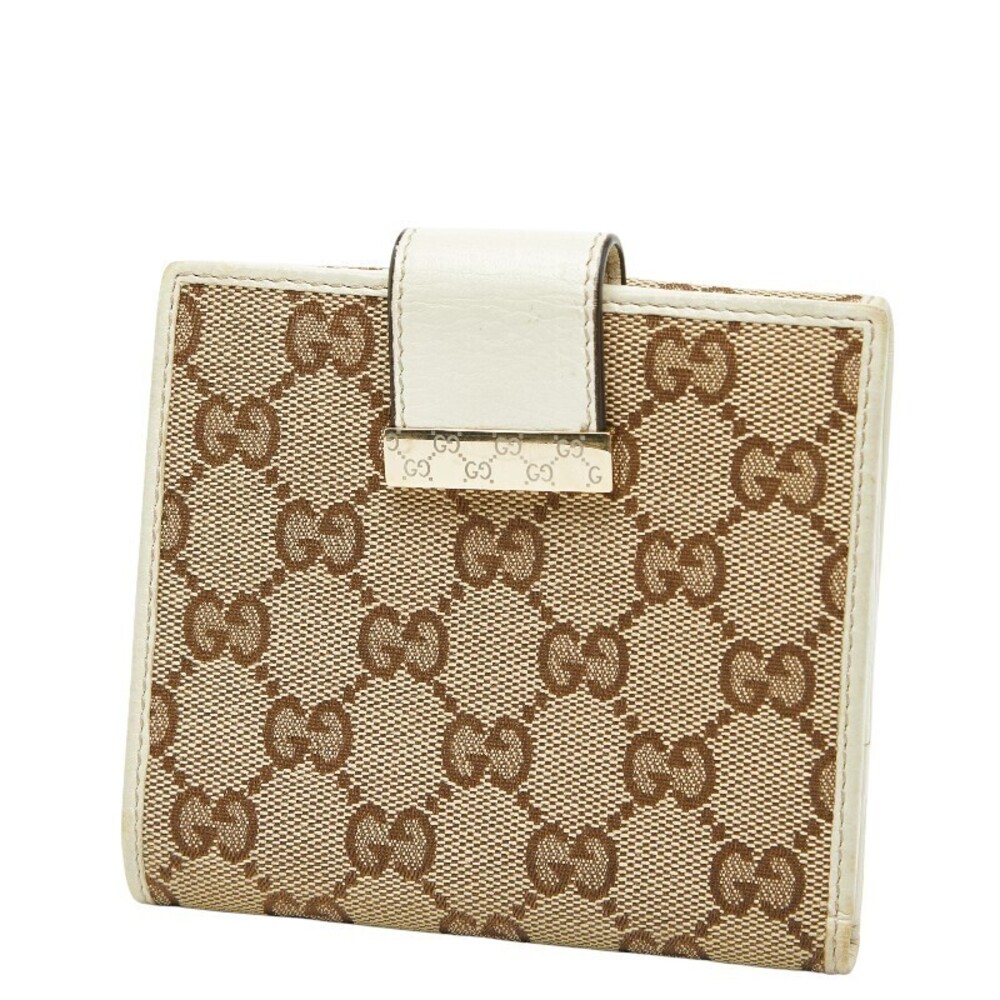 Gucci White Leather Beige Wallet Canvas fold GG Ivory Bi White Tan